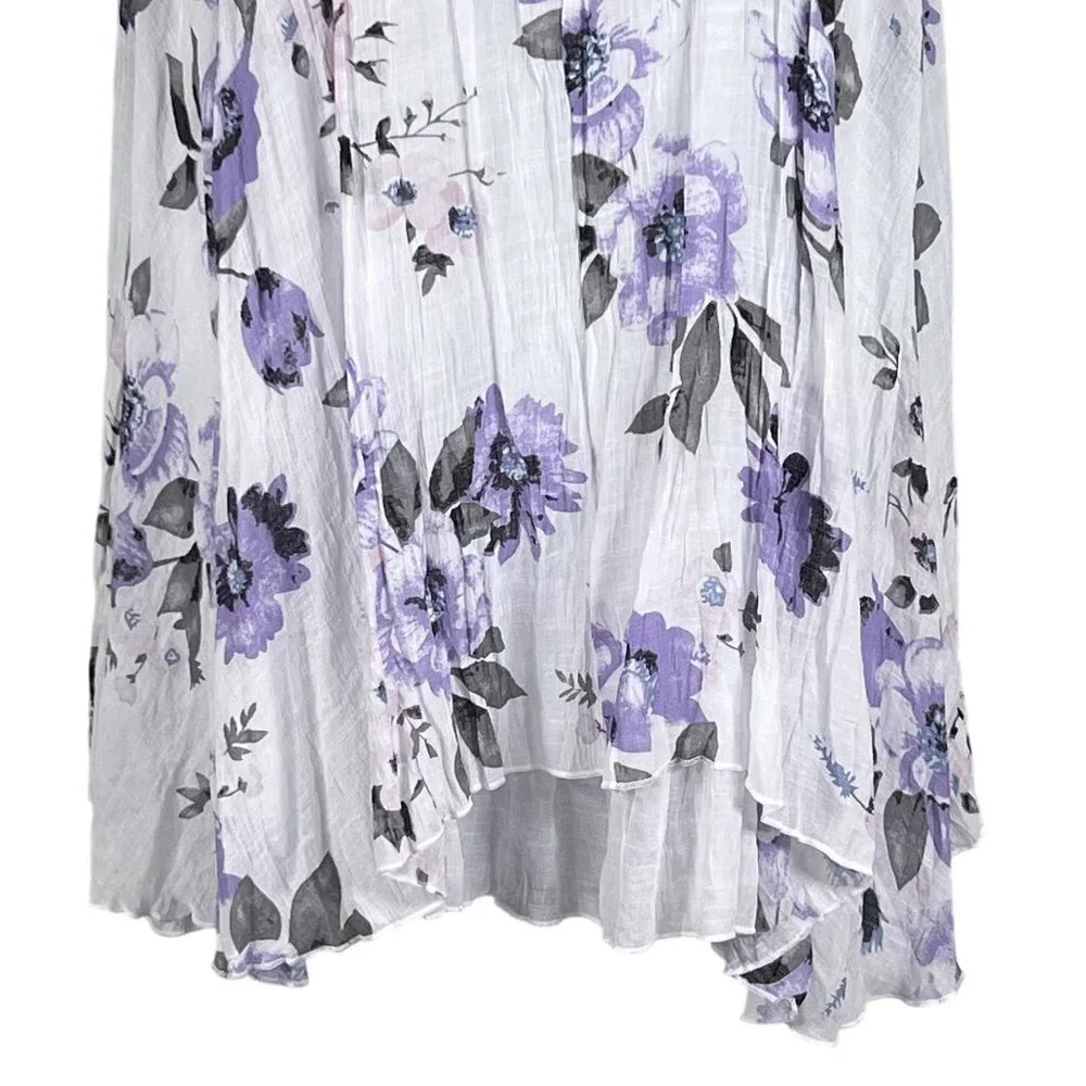 Papa Vancouver Womens S Purple Floral Sleeveless Shift Easter Dress Linen Blend - Picture 5 of 15